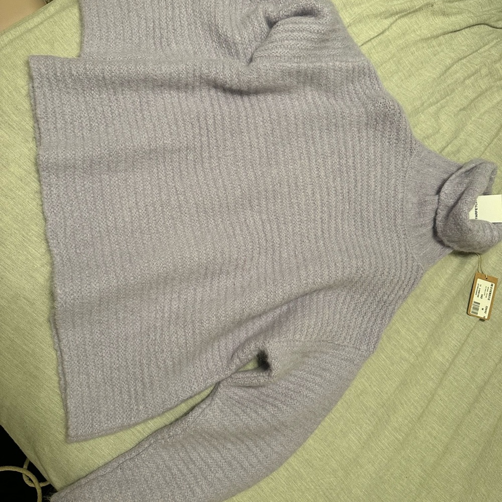 Purple Cowl Neck Sweater with Ribbed Knit